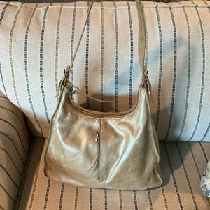 Hobo Large Distressed Leather Shoulder Bag in Metallic Gold